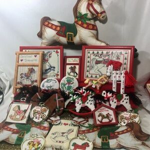 Vintage Rocking Carousel Horse Christmas Ornaments Lot of 27 Homemade Craft
